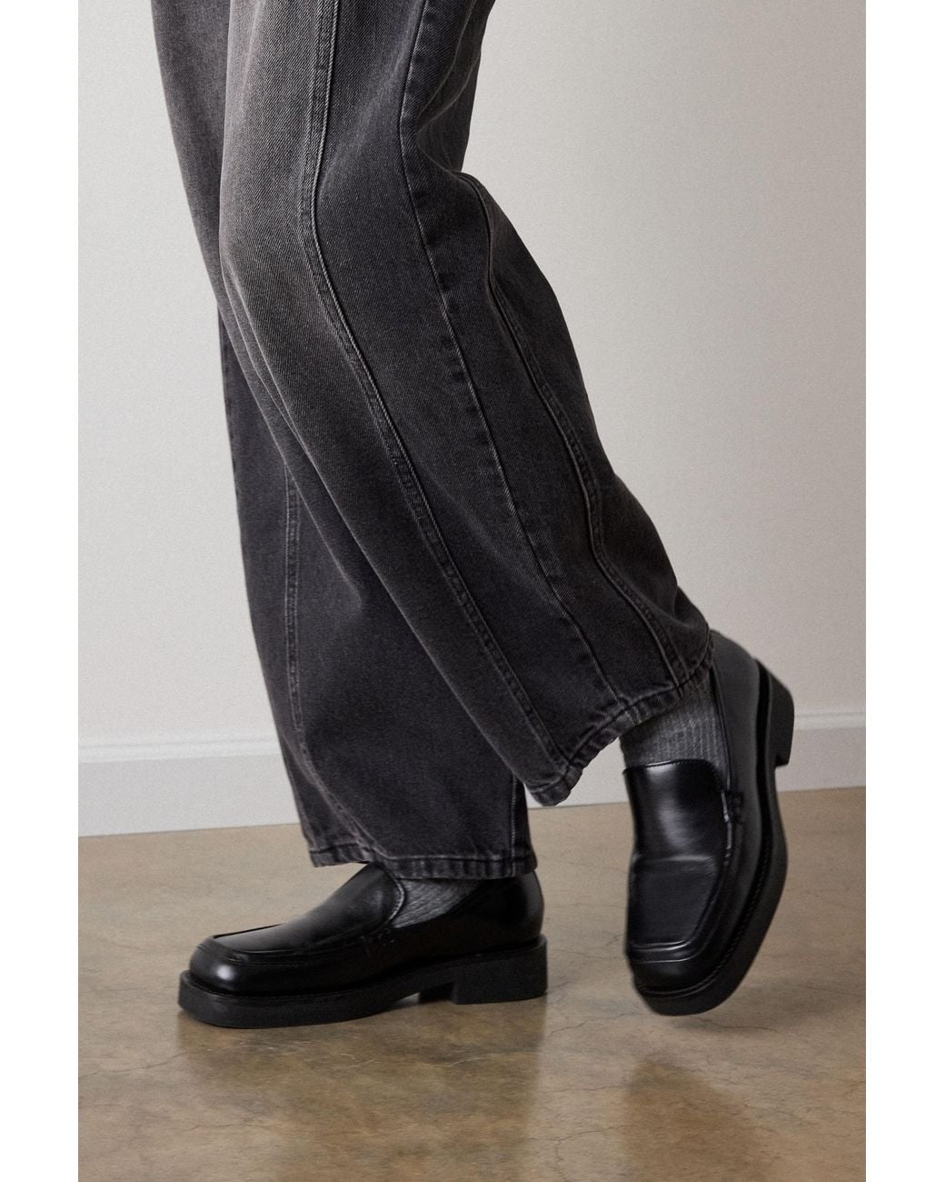 Whistles Black Square Toe Leather Loafer