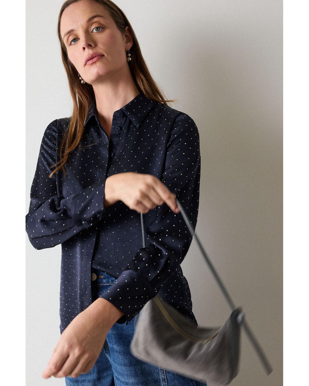 Whistles Blue Hot Fix Hammered Satin Shirt