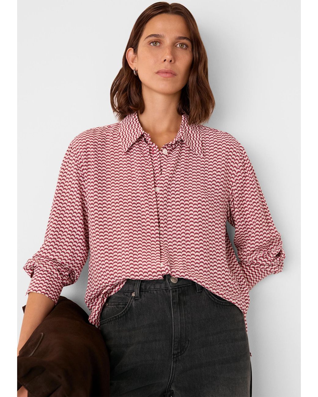 Whistles Pink Geo Print Pleat Detail Shirt