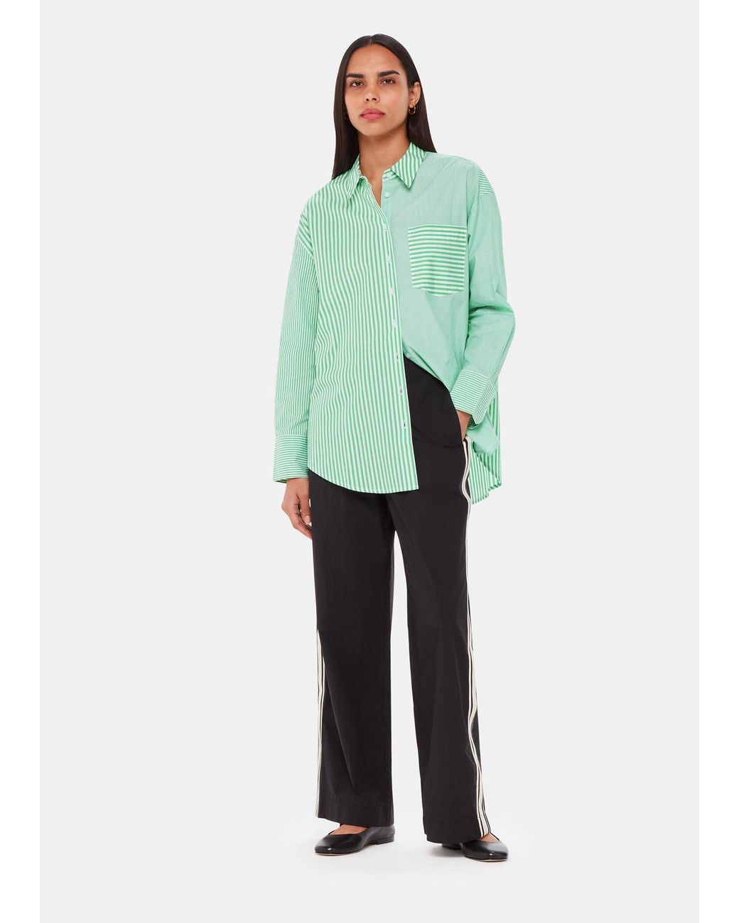 Whistles Green Millie Stripe Oversized Shirt