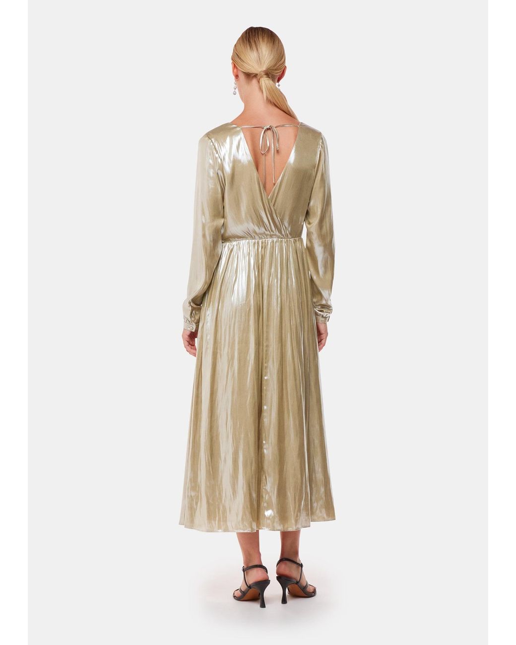 Whistles Natural Metallic Wrap Front Dress