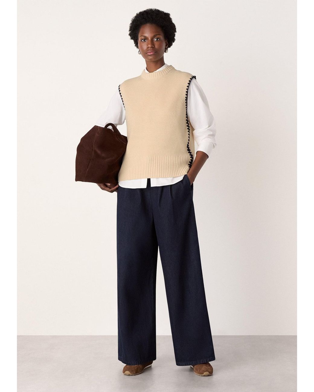 Whistles Blue Blanket Stitch Wool Mix Tank