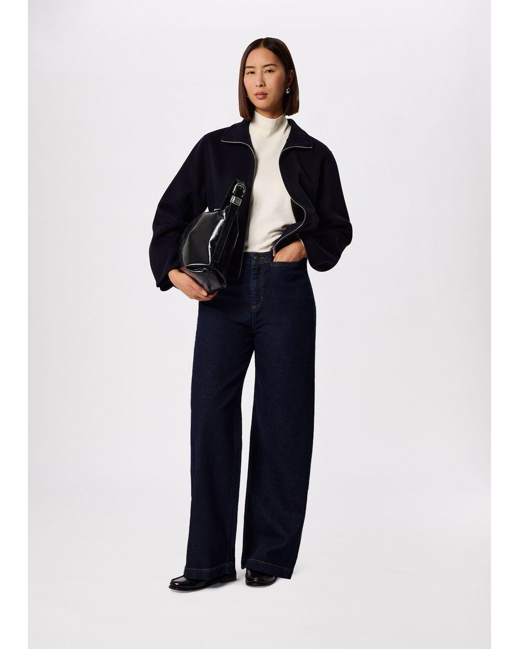 Whistles Blue Funnel Neck Double Face Jacket