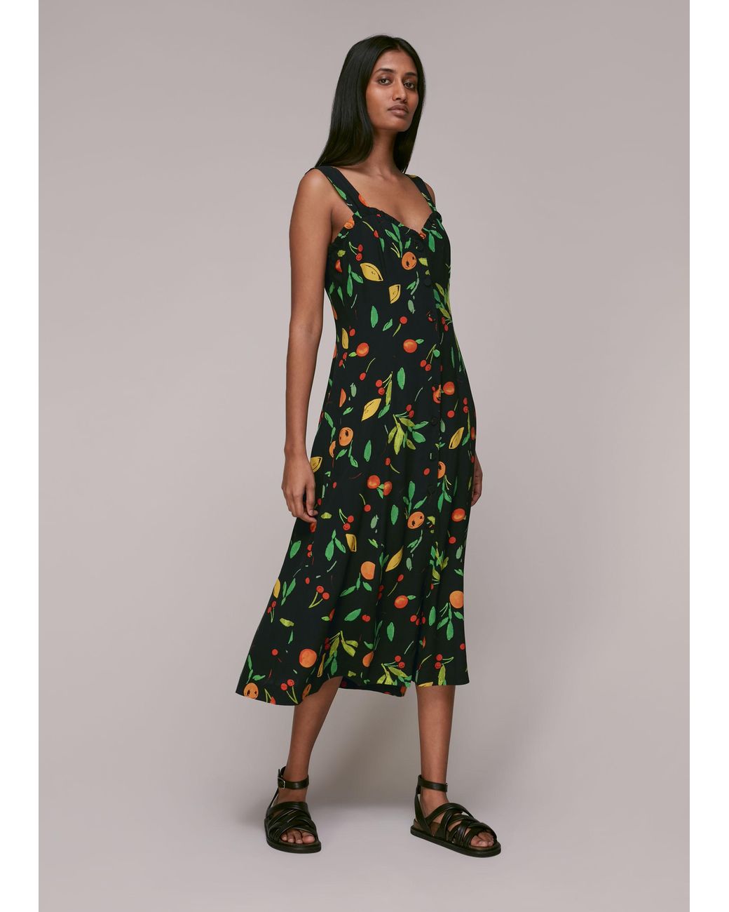 Whistles Multicolor Fruit Print Frill Dress