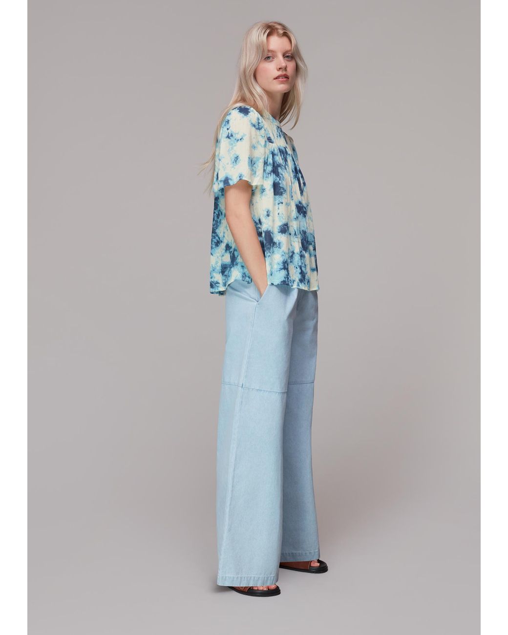 Whistles Blue Tie Dye Textured Blouse