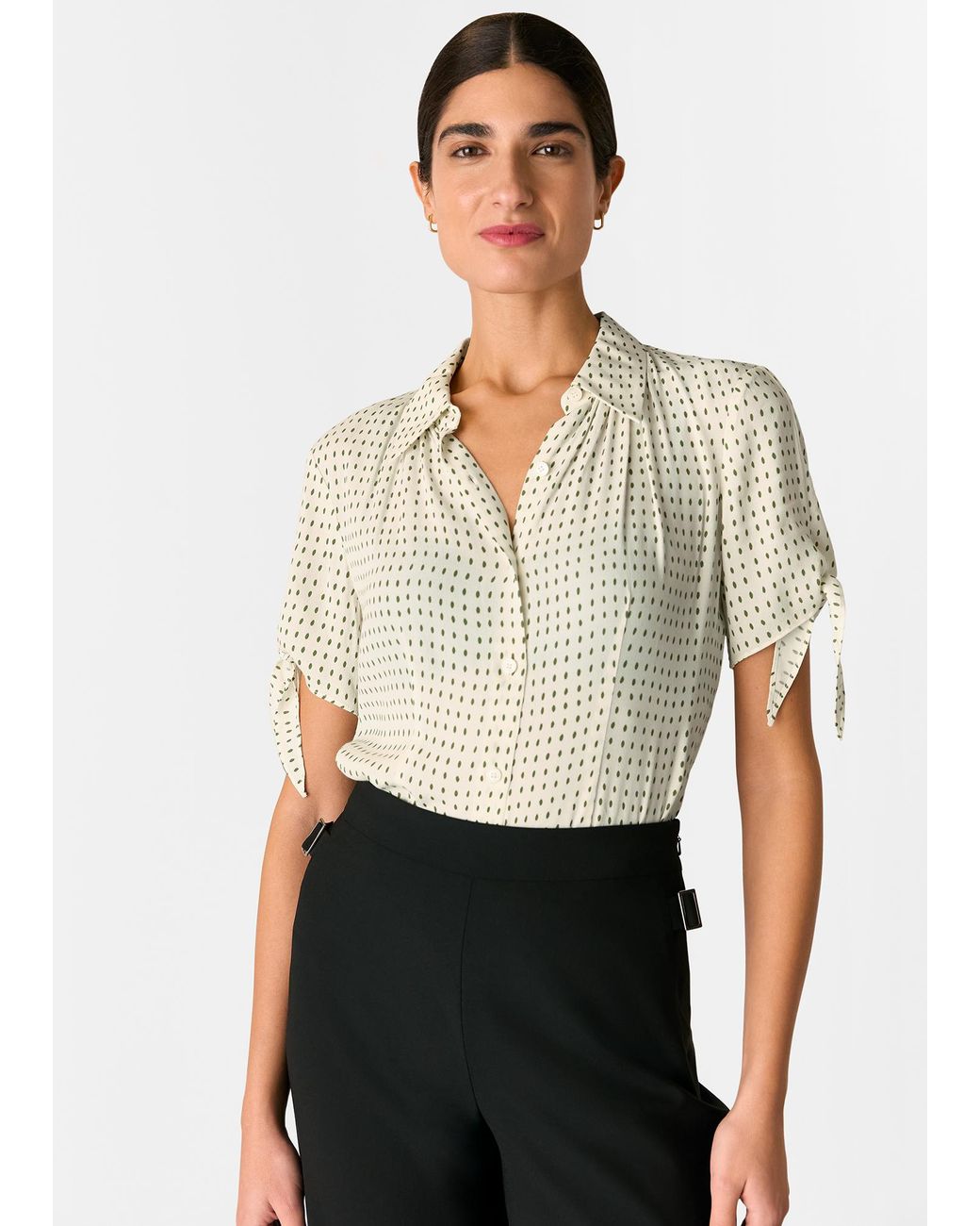 Whistles White Oval Spot Tie Sleeve Shirt