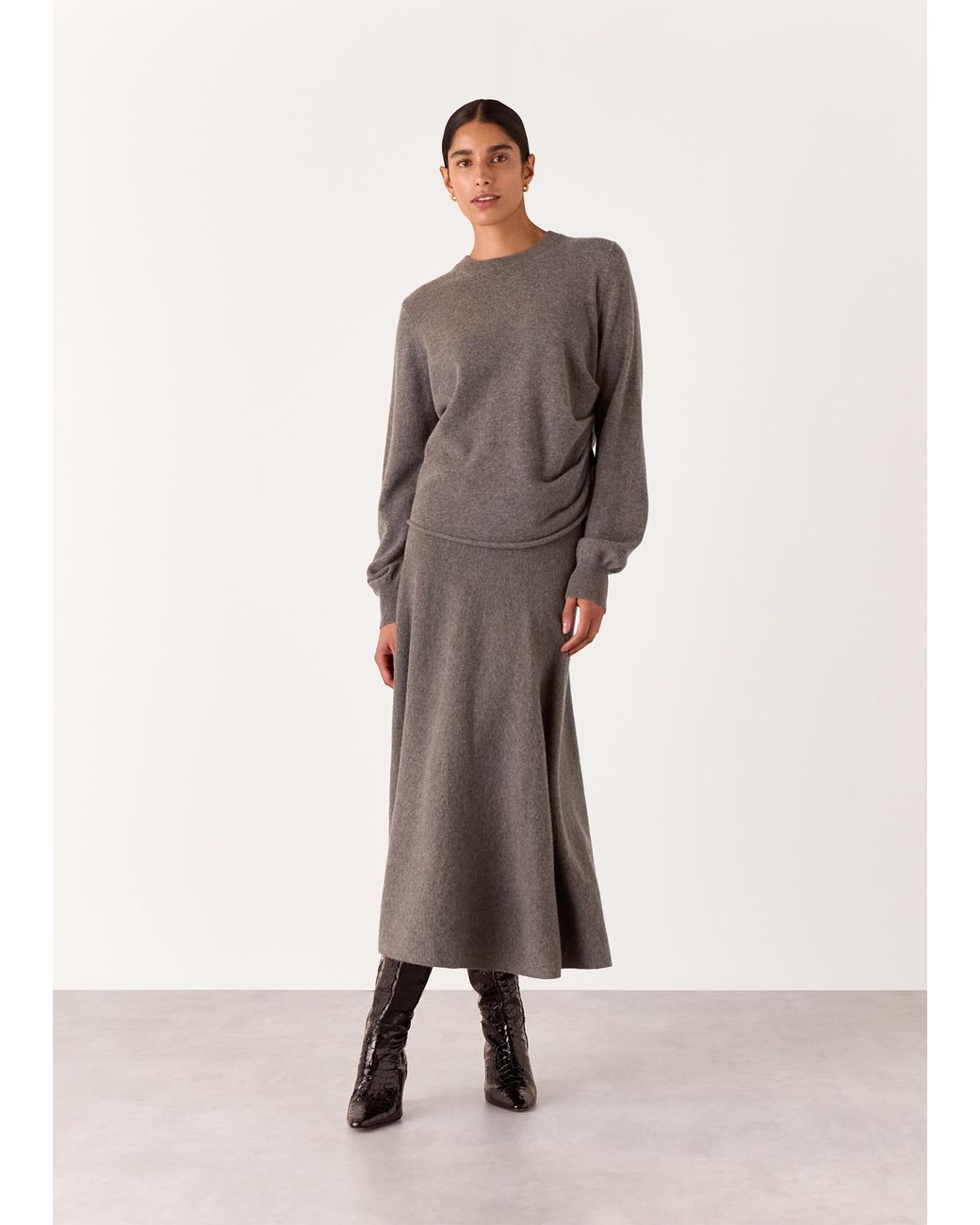 Whistles Gray Side Ruched Detail Knit