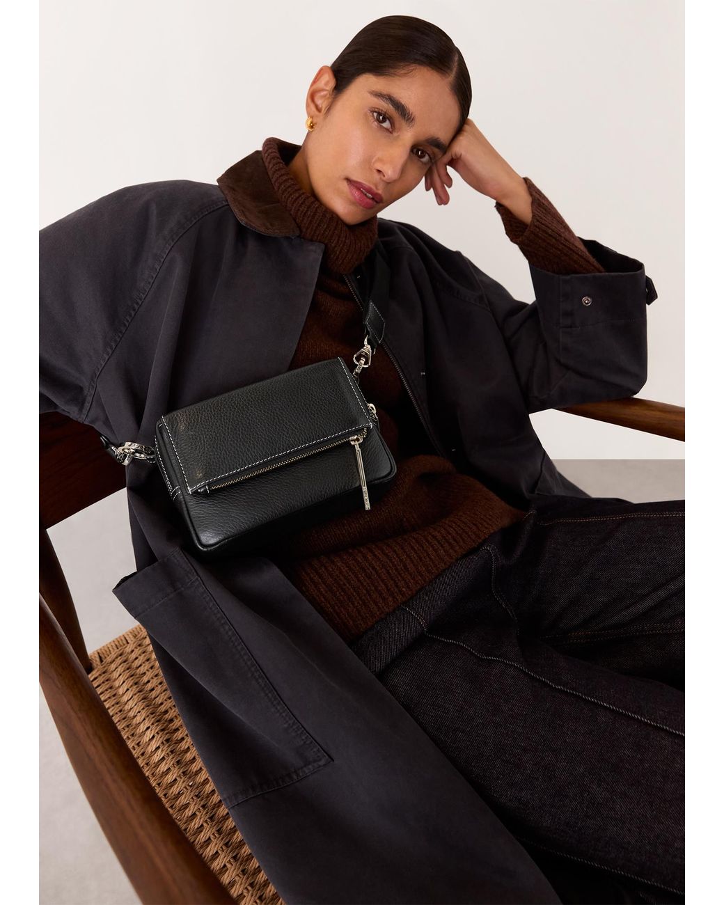 Whistles Black Bibi Stitch Crossbody Bag