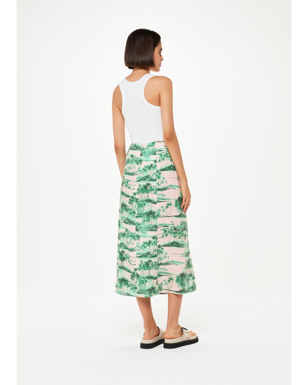 Whistles Green Waving Palms Button Skirt