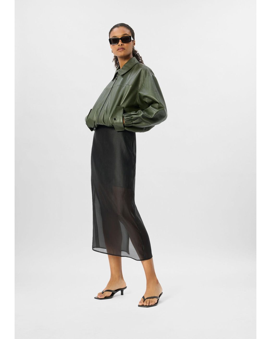 Whistles Black Organza Column Midi Skirt