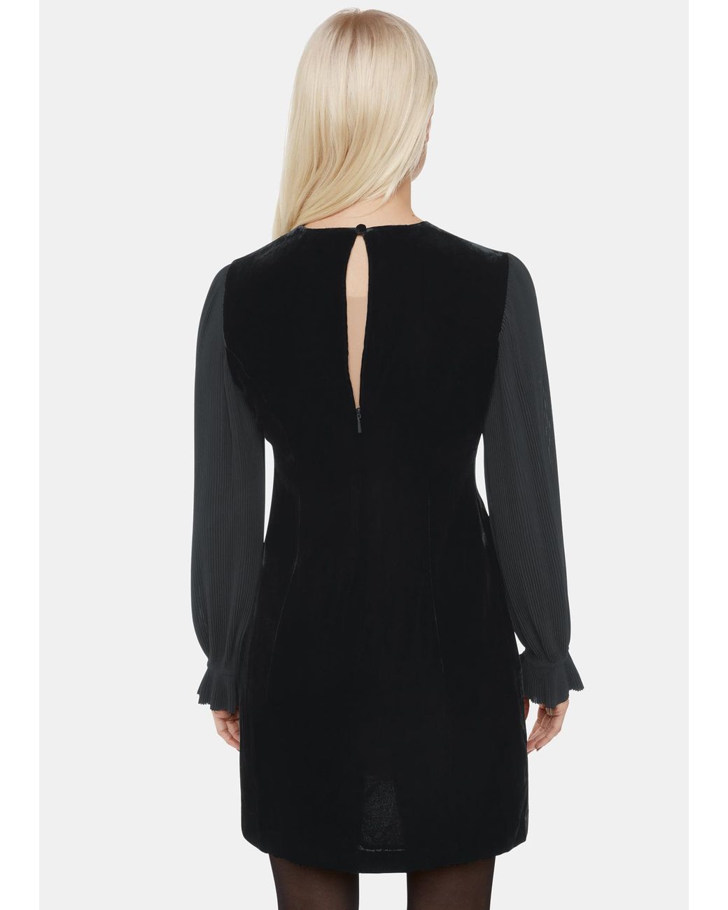 Whistles Black Petite Velvet Pleat Sleeve Mini Dress