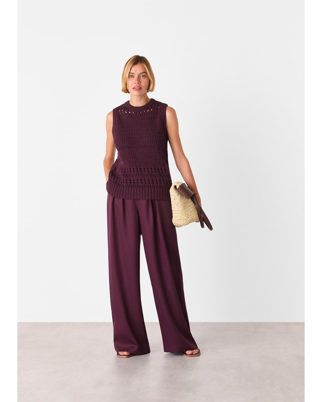 Whistles Purple Pleat Front Relaxed Trouser