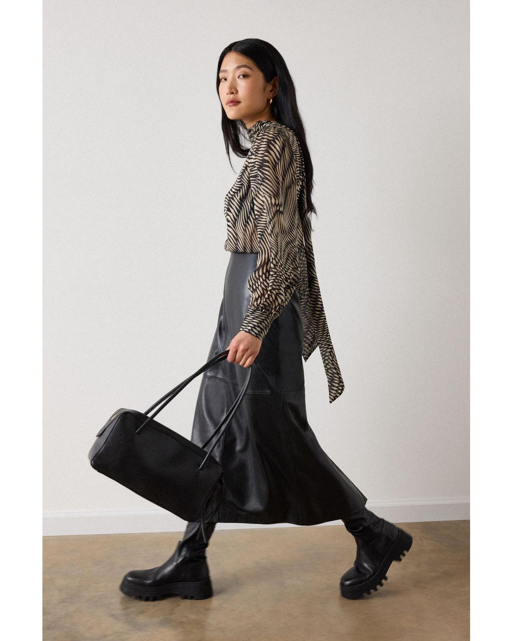 Whistles Black Geo Sheer Viscose Cuffed Top
