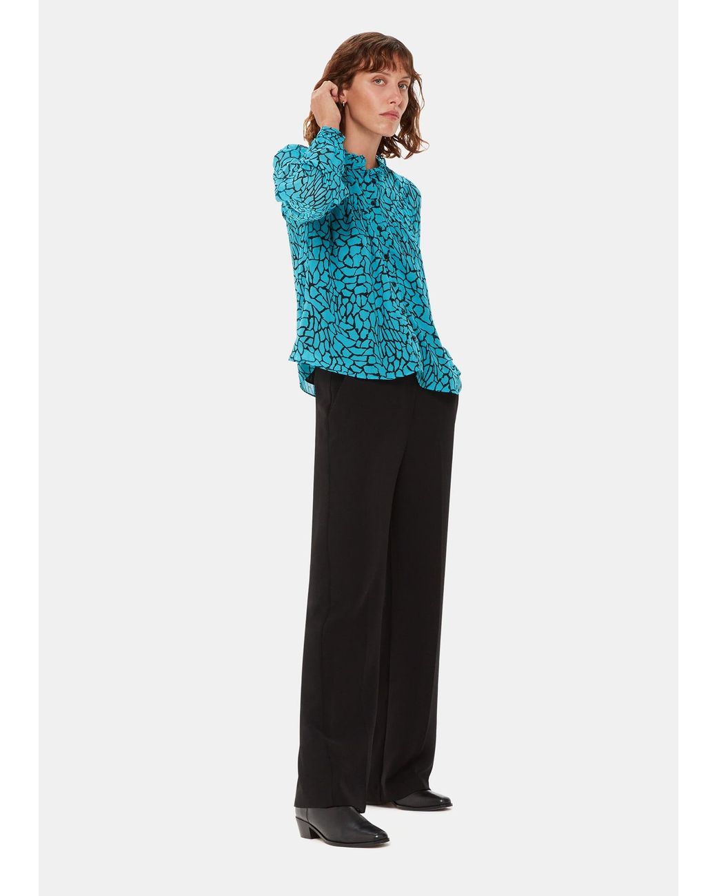 Whistles Blue Terrazzo Button Front Blouse