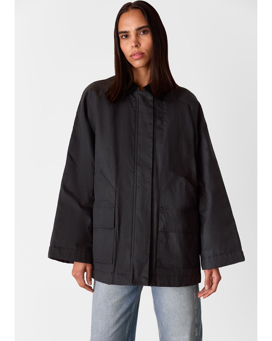 Whistles Black Fern Waxed Barn Jacket