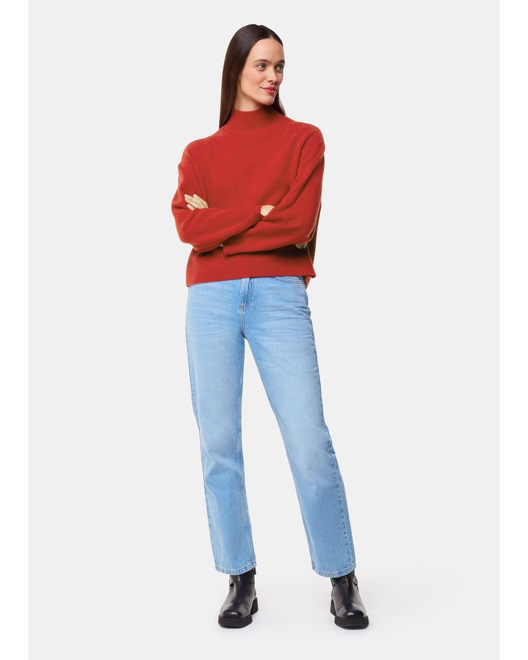 Whistles Red Wool Funnel Neck Knit