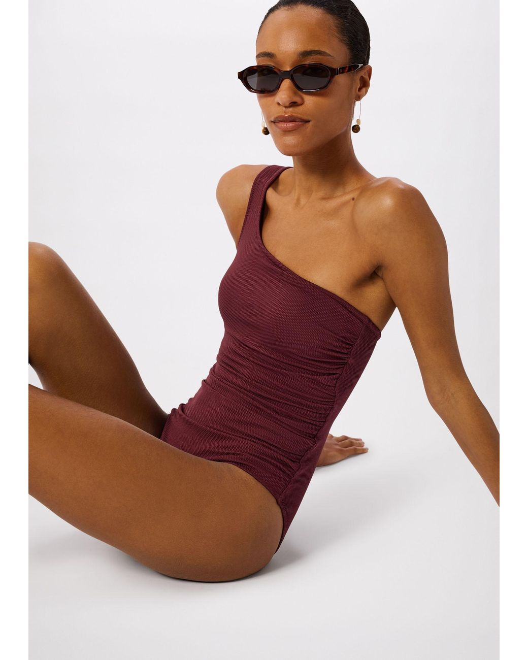 Whistles Multicolor Textured One Shoulder Swimsuit