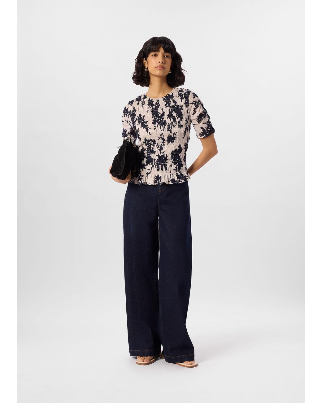 Whistles Black Shadow Floral Shirred Top