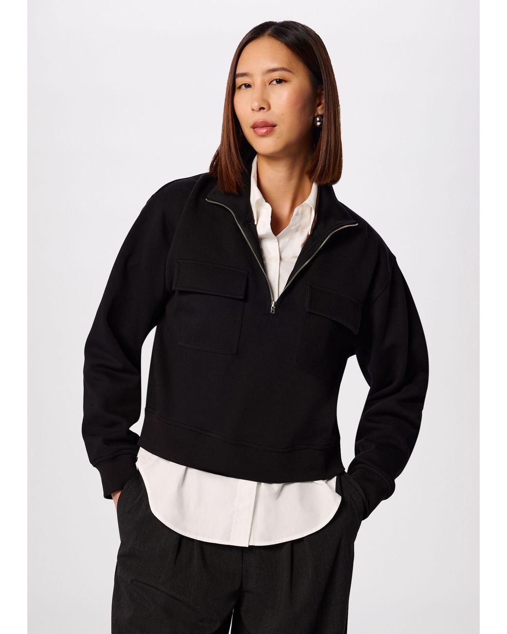 Whistles Black Funnel Quarter Zip Sweat