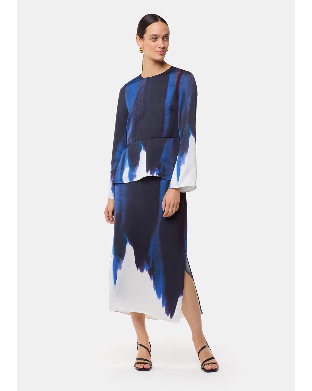 Whistles Blue Ice Dye Print Midi Skirt