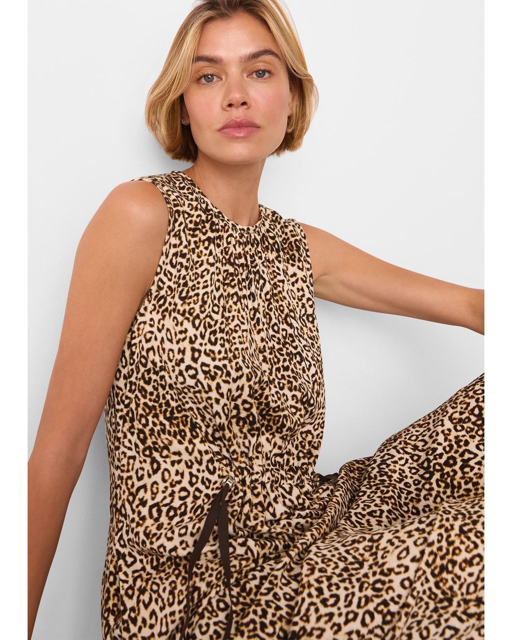 Whistles Natural Leopard Sleeveless Midi Dress