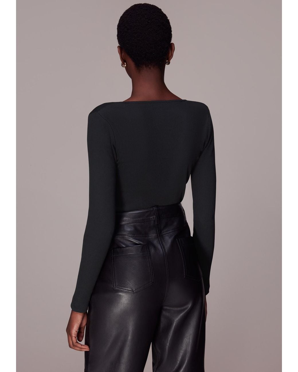 Whistles Black Ribbed Asymmetric V-neck Top
