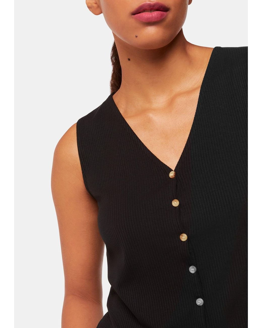 Whistles Black Button Front Rib Tank