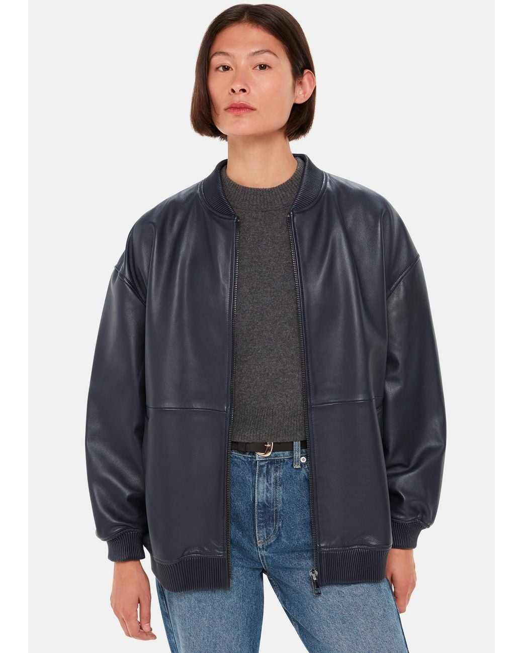Whistles Gray Erin Leather Bomber