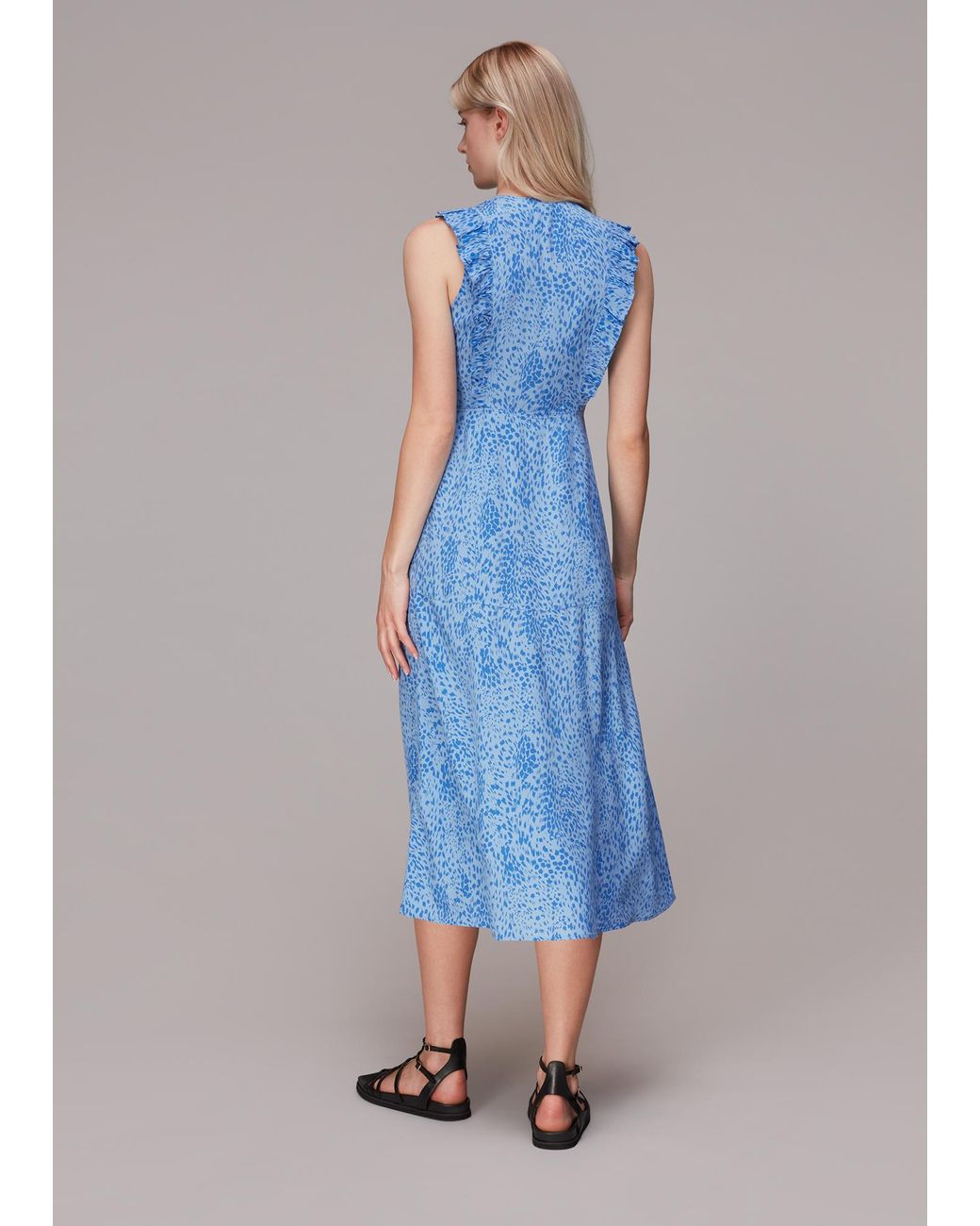 Whistles Blue Lively Animal Frill Midi Dress