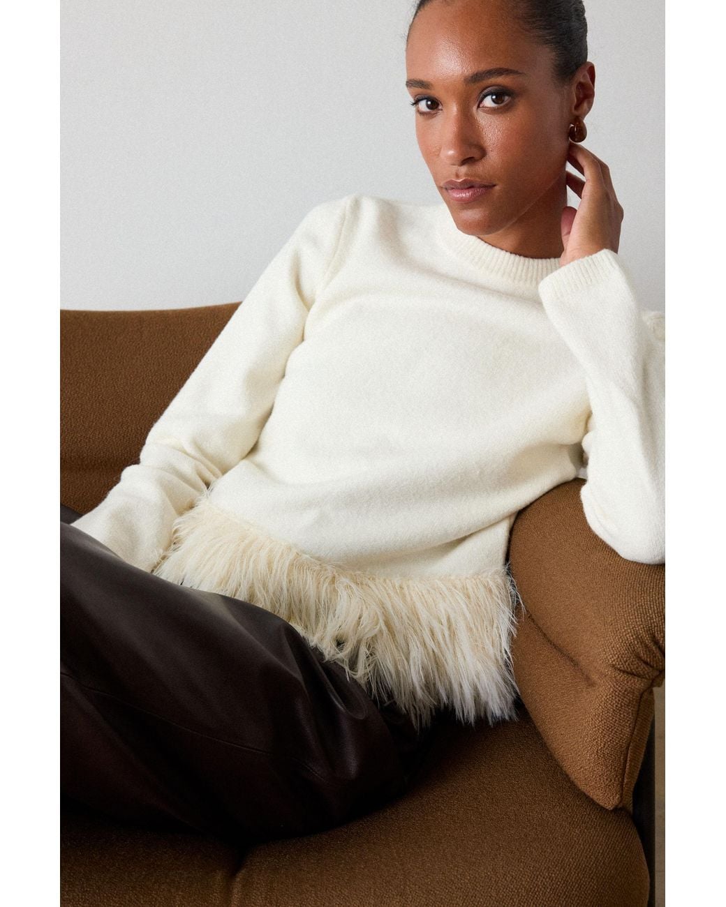 Whistles Gray Fluffy Hem Detail Knit