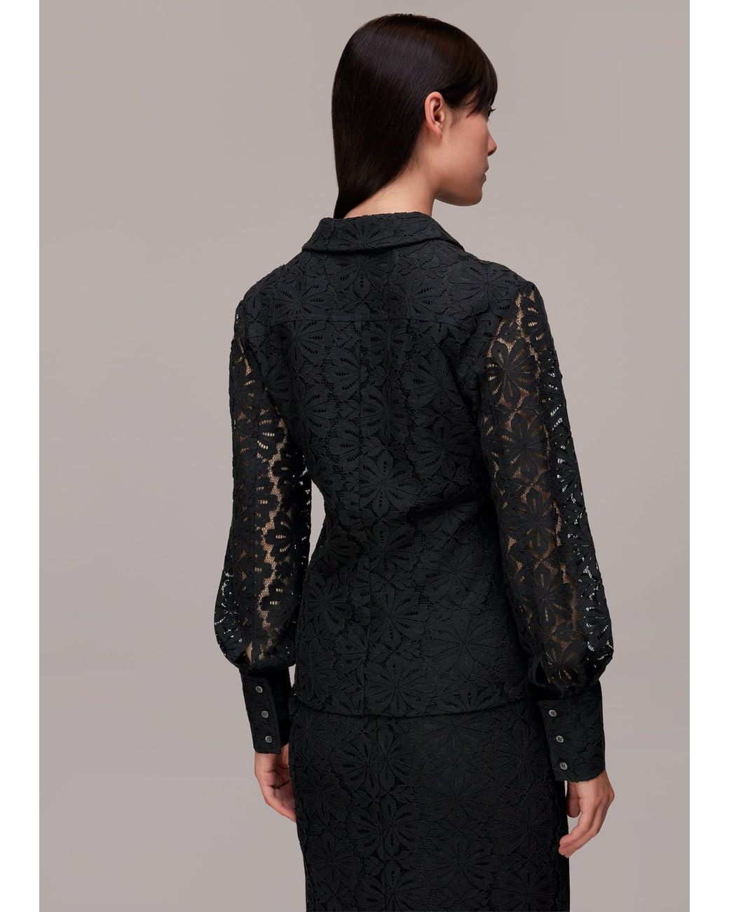 Whistles Black Amelia Lace Detail Shirt