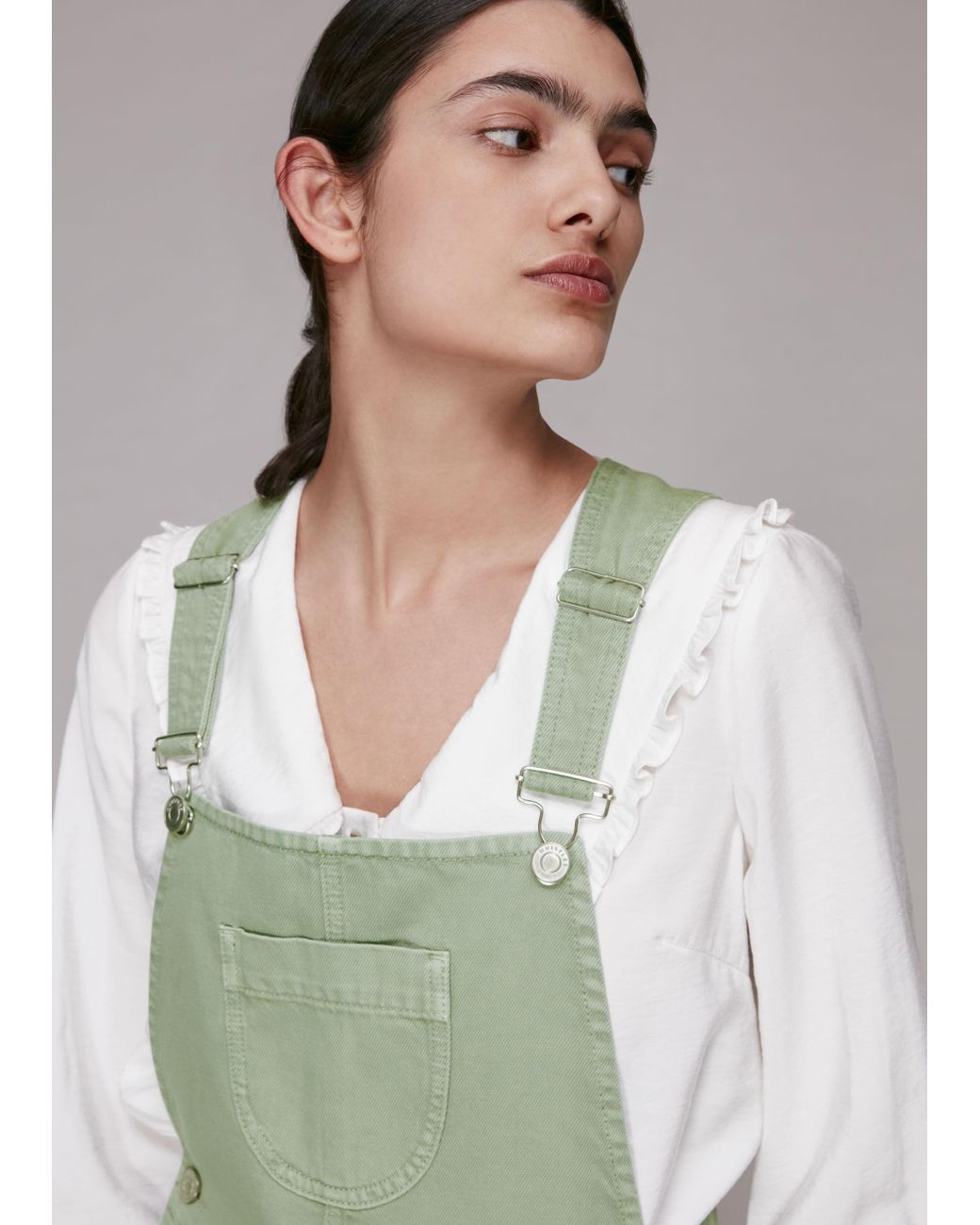 Whistles Denim Leni Dungaree in Khaki 