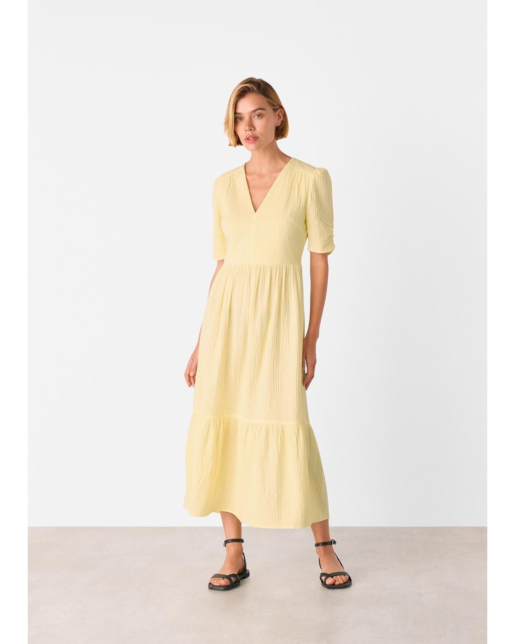 Whistles White Textured Cotton Midi Dress