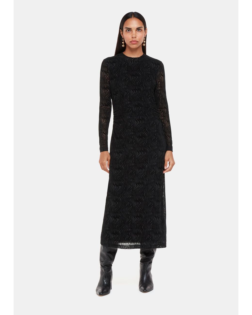 Whistles Black Optical Wiggle Mesh Dress
