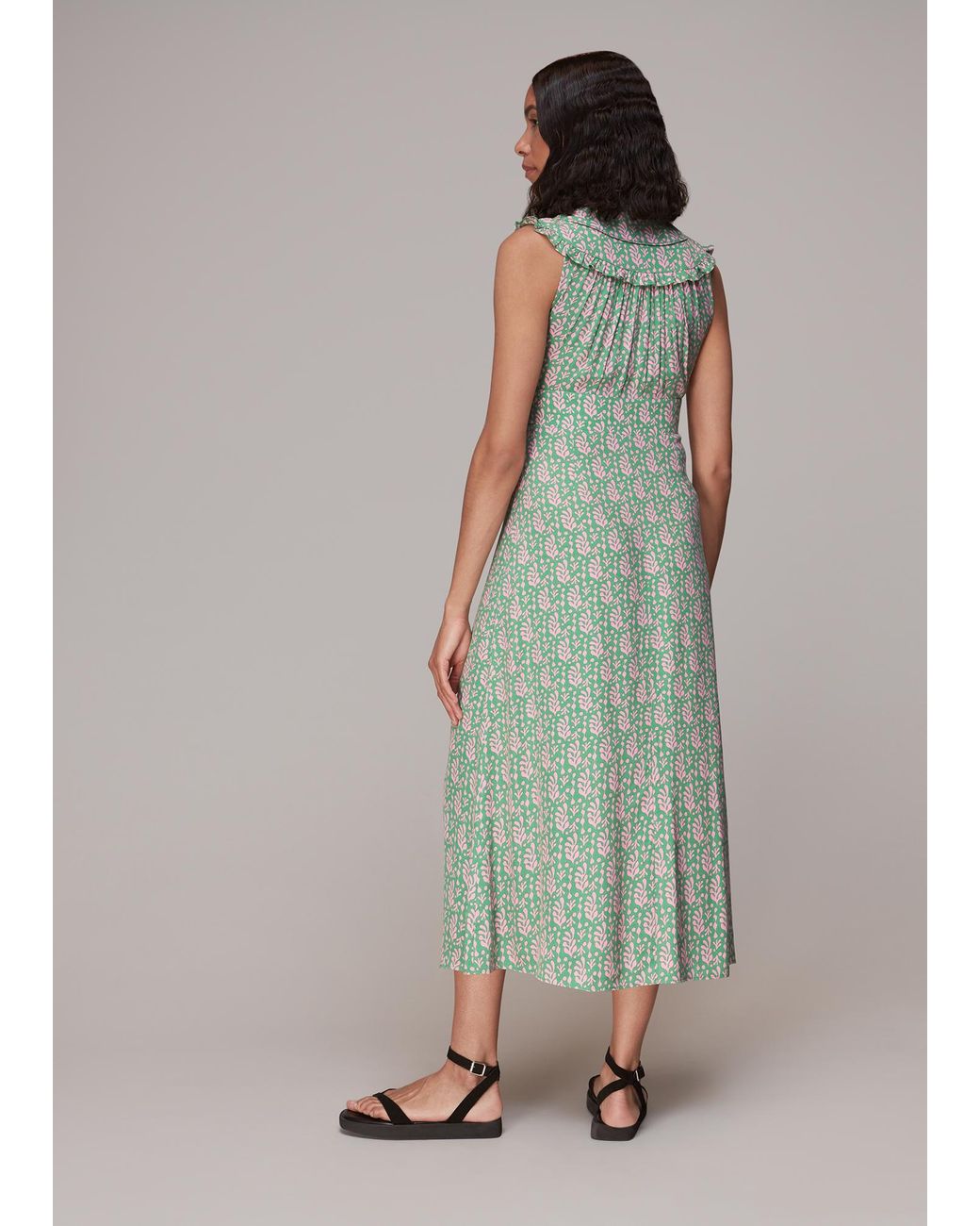 Whistles Multicolor Cut Out Leaf Print Midi Dress