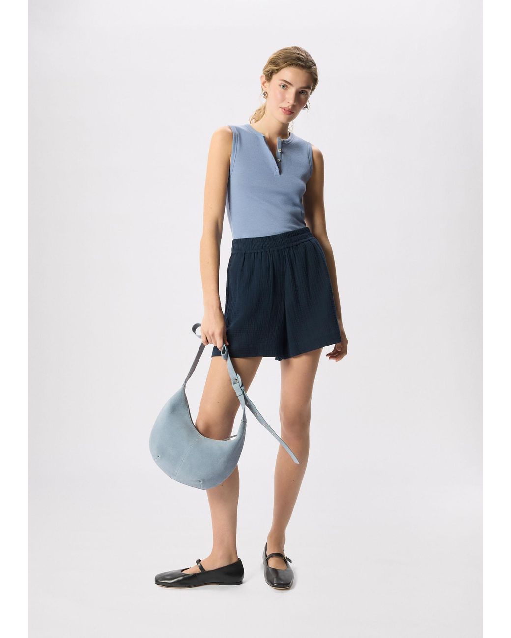 Whistles Blue Henley Button Front Tank