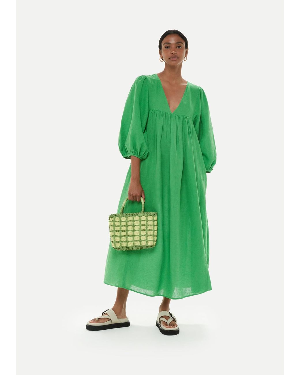 Whistles Green Gloria Linen Blend Dress
