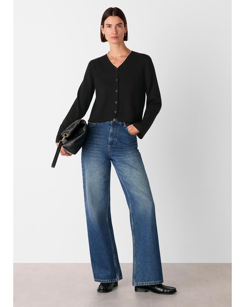 Whistles Black V Neck Button Front Cardigan