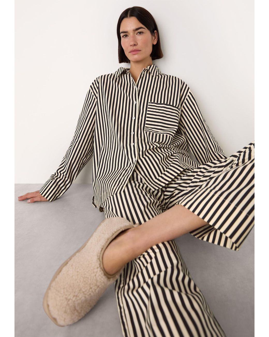 Whistles Brown Cotton Stripe Pyjama Shirt