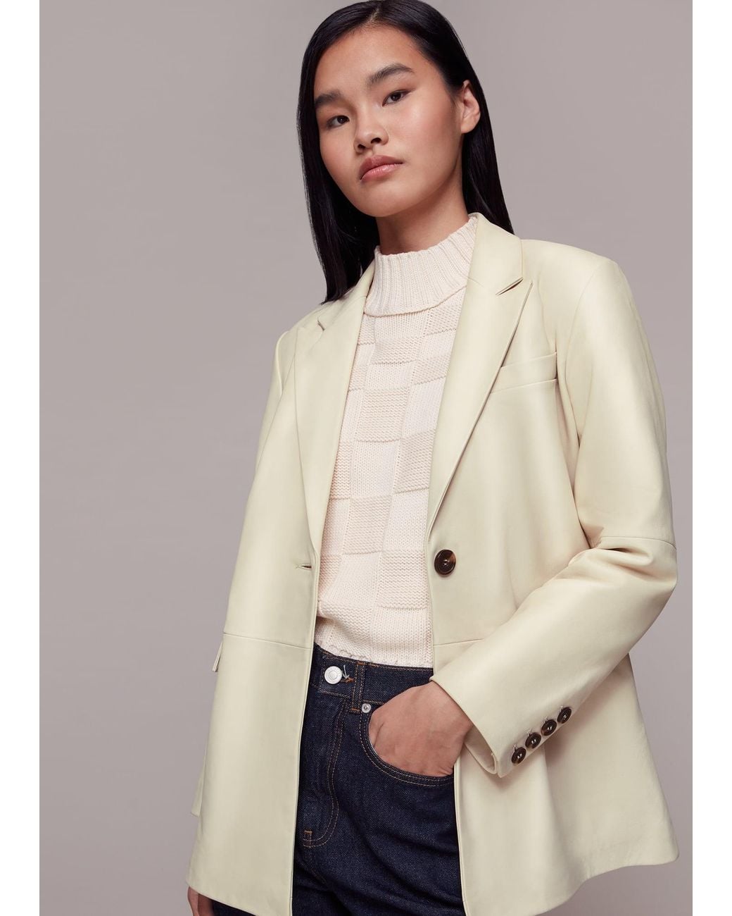 Whistles Natural Stina Leather Blazer