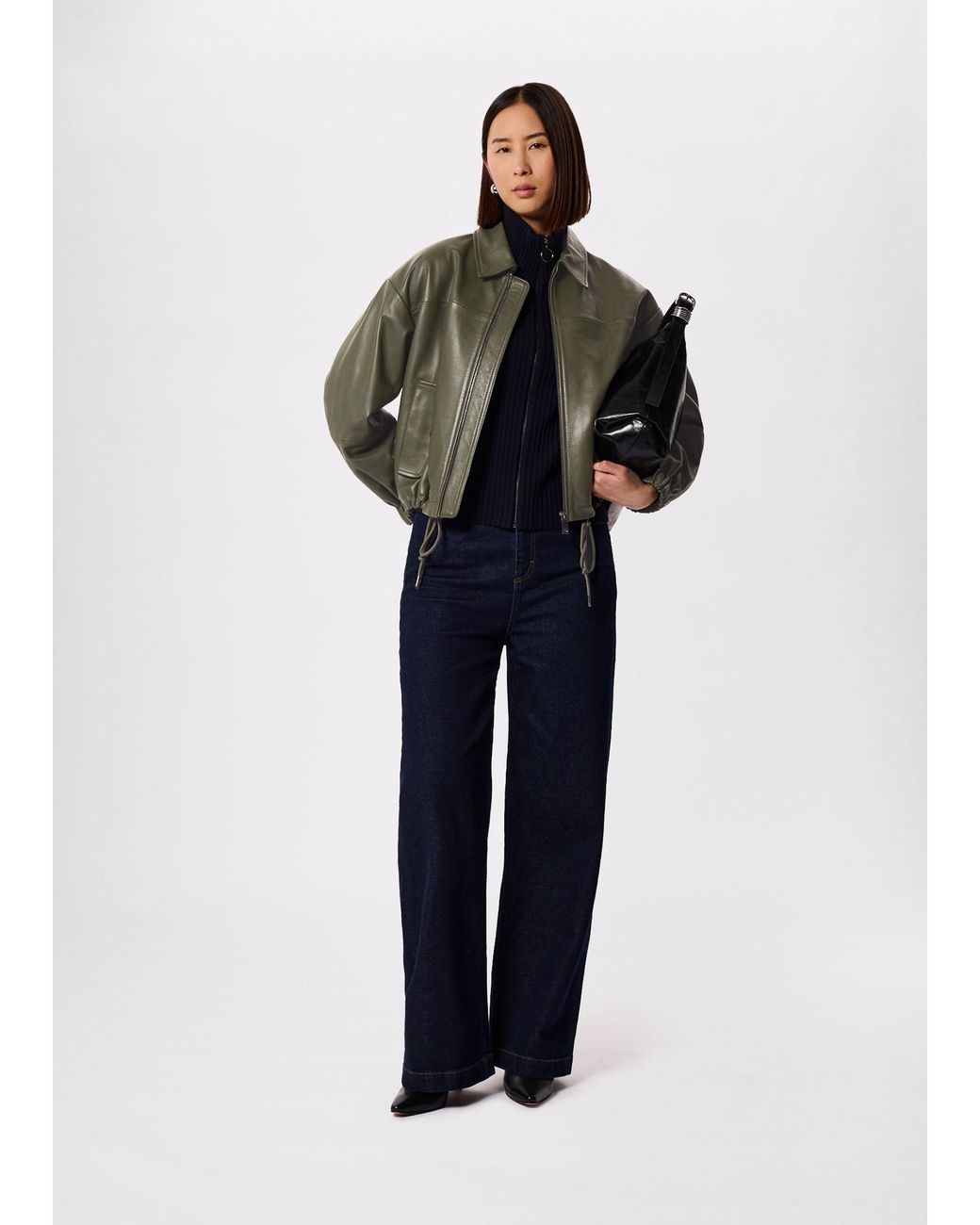 Whistles Green Frida Leather Bomber Jacket