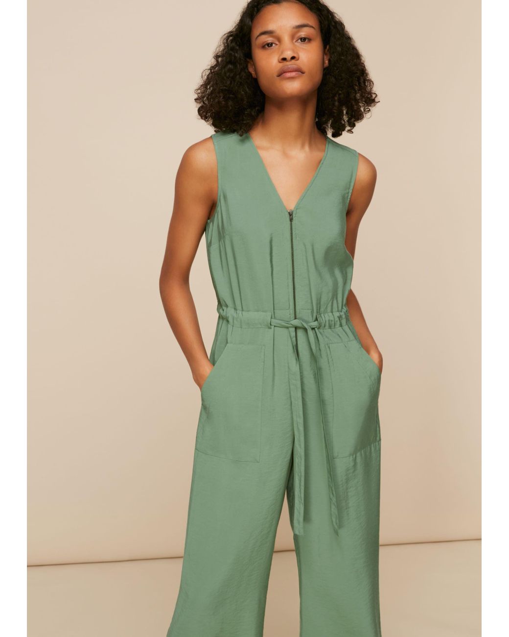 Whistles Corey Zip Casual Jumpsuit in Green | Lyst
