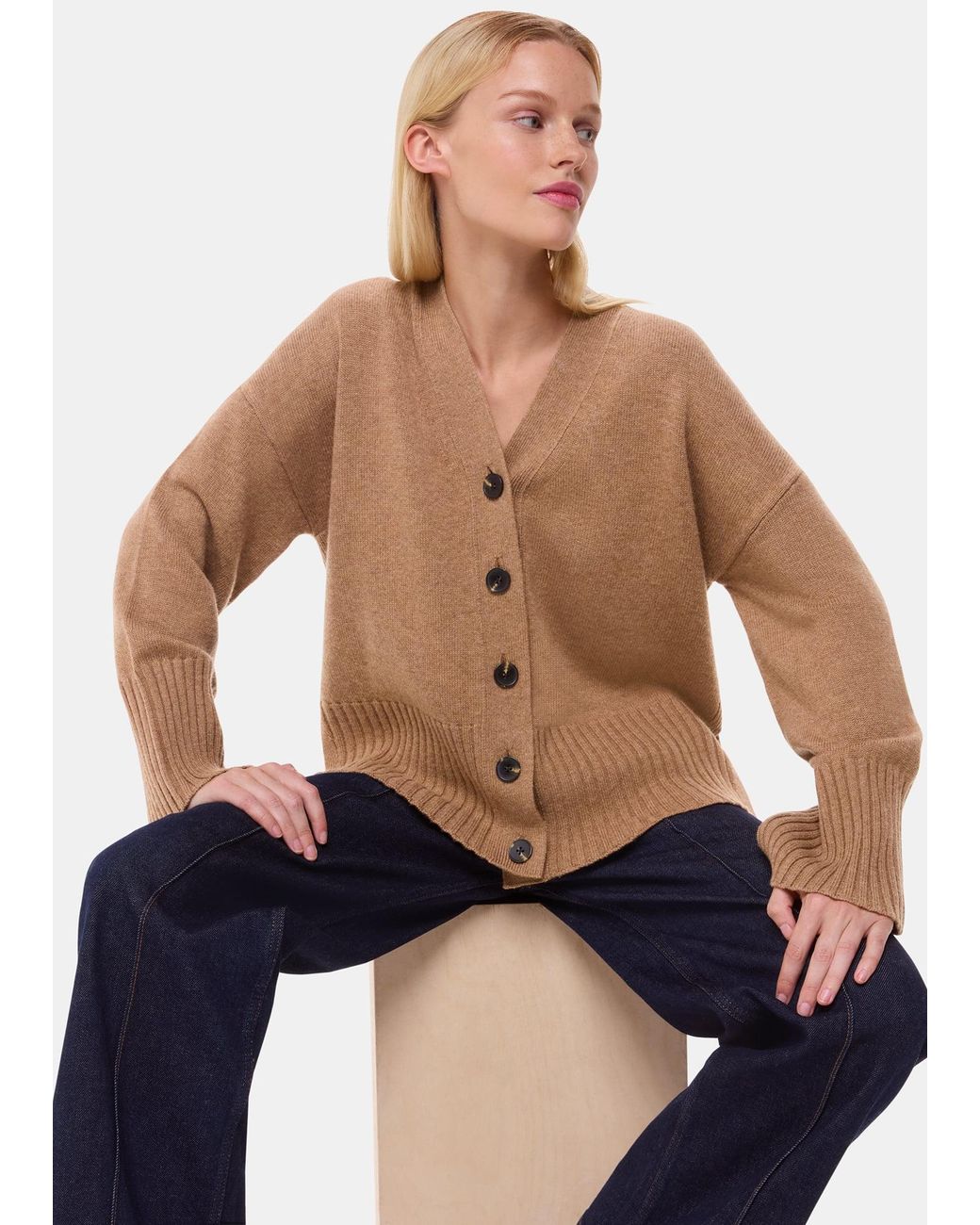 Whistles Blue Cashmere Blend Ribbed Cardigan