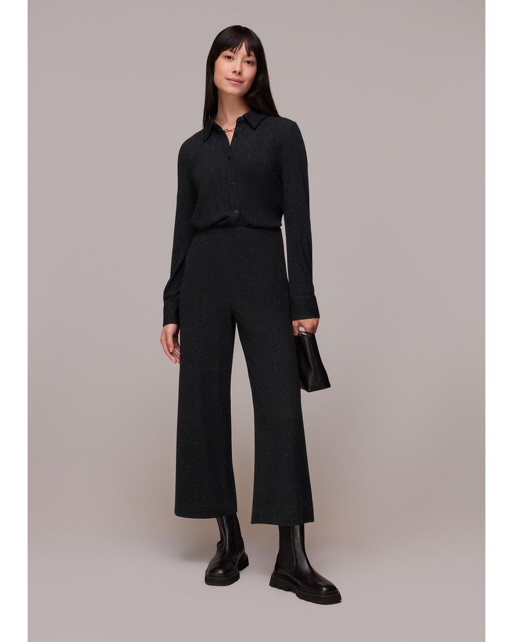 Whistles Black Sparkle Cropped Trouser