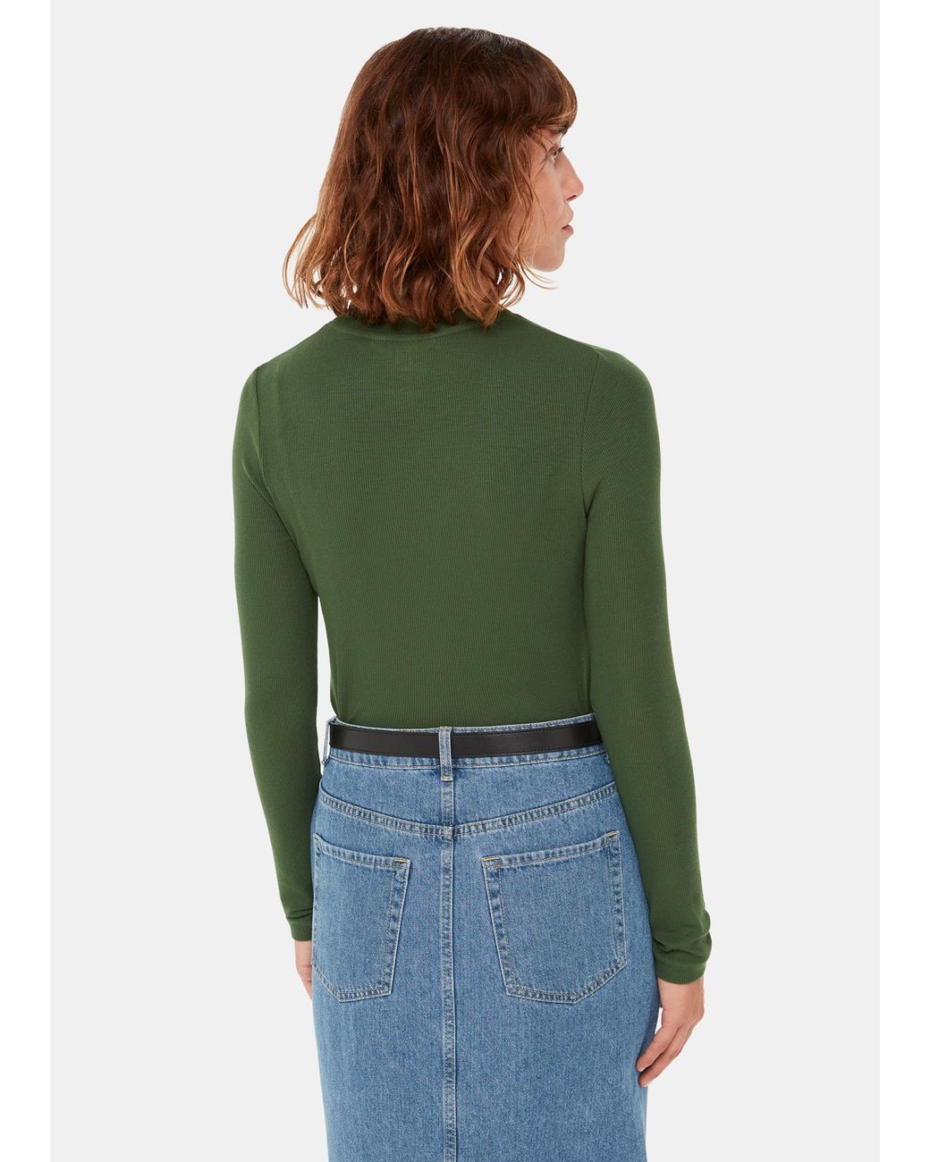 Whistles Green Essential Ribbed Crew