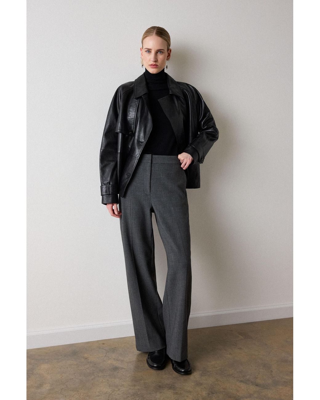 Whistles Black Short Leather Trench