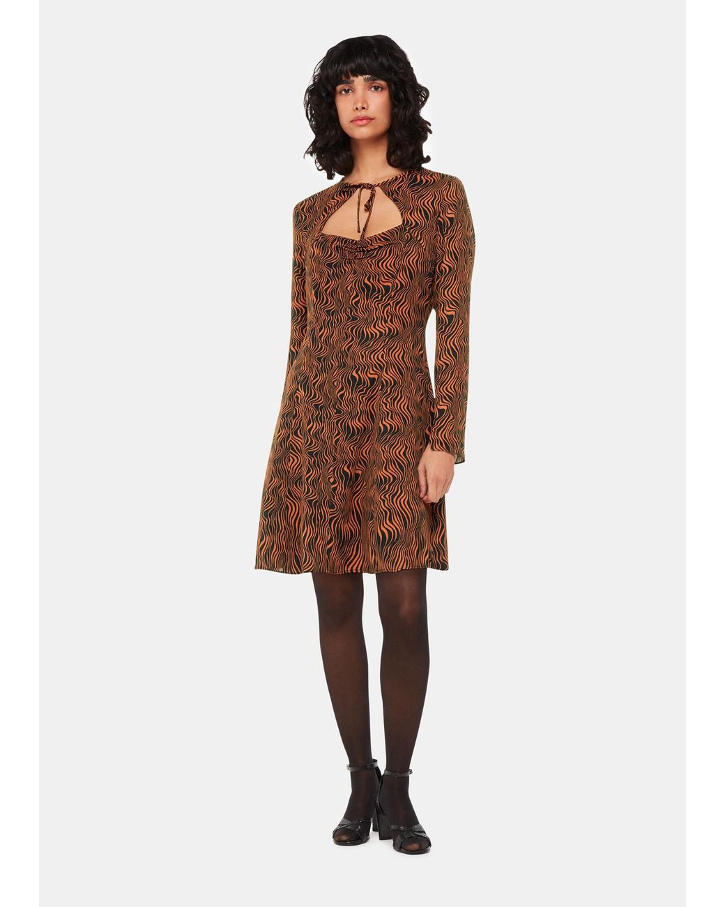 Whistles Brown Optical Wiggle Mini Dress