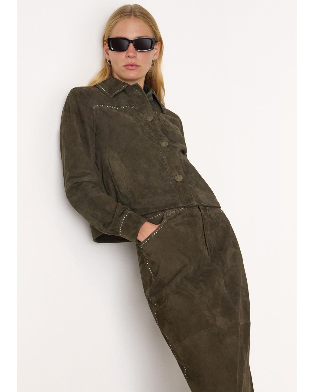 Whistles Green Suede Leather Studded Jacket