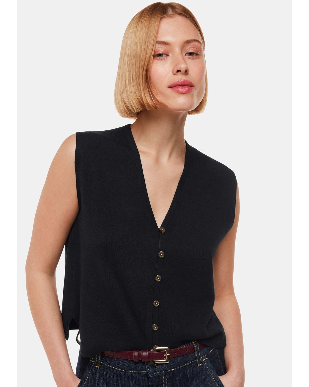 Whistles Black Bailey Button Through Tank