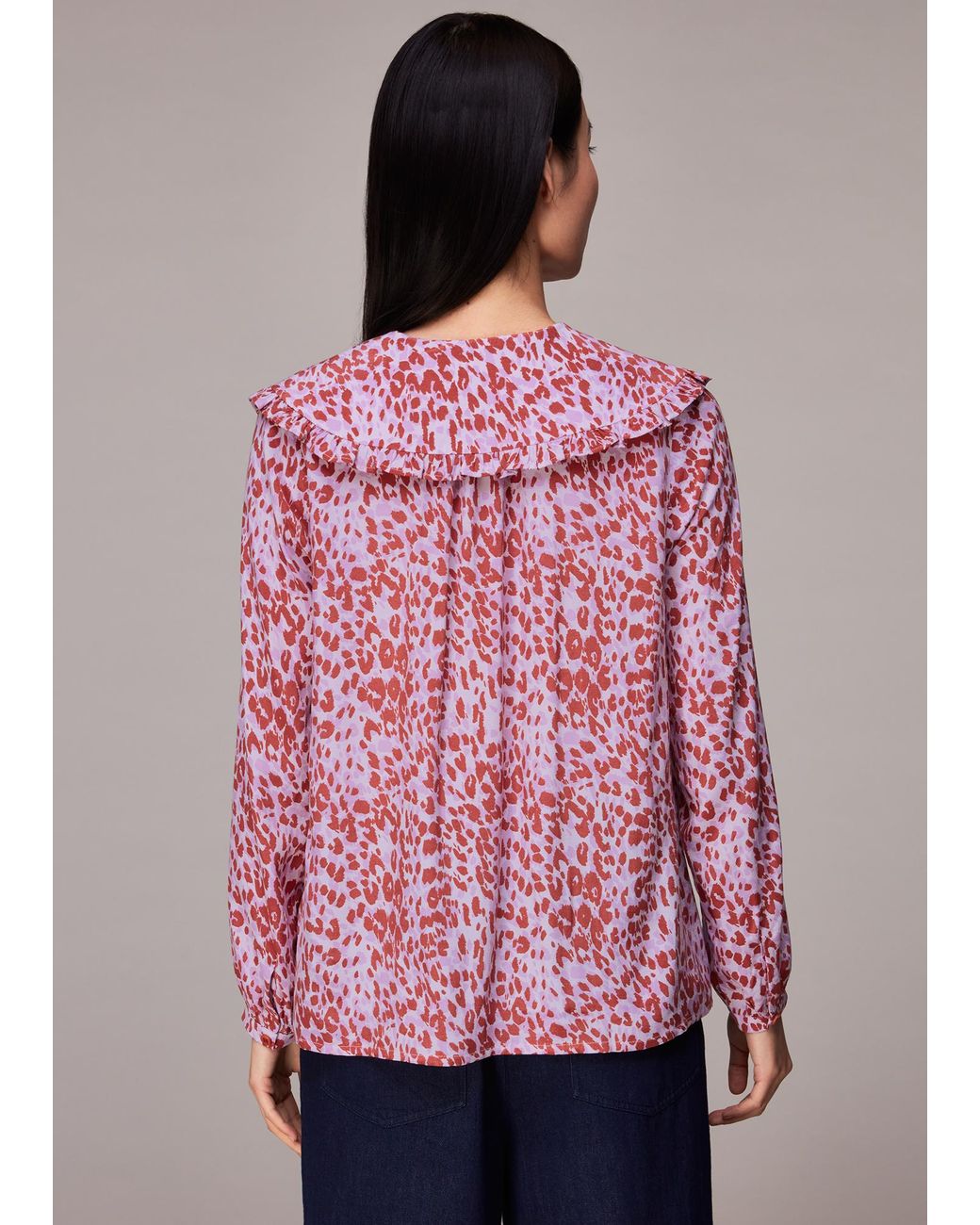 Whistles Pink Summer Cheetah Collar Top